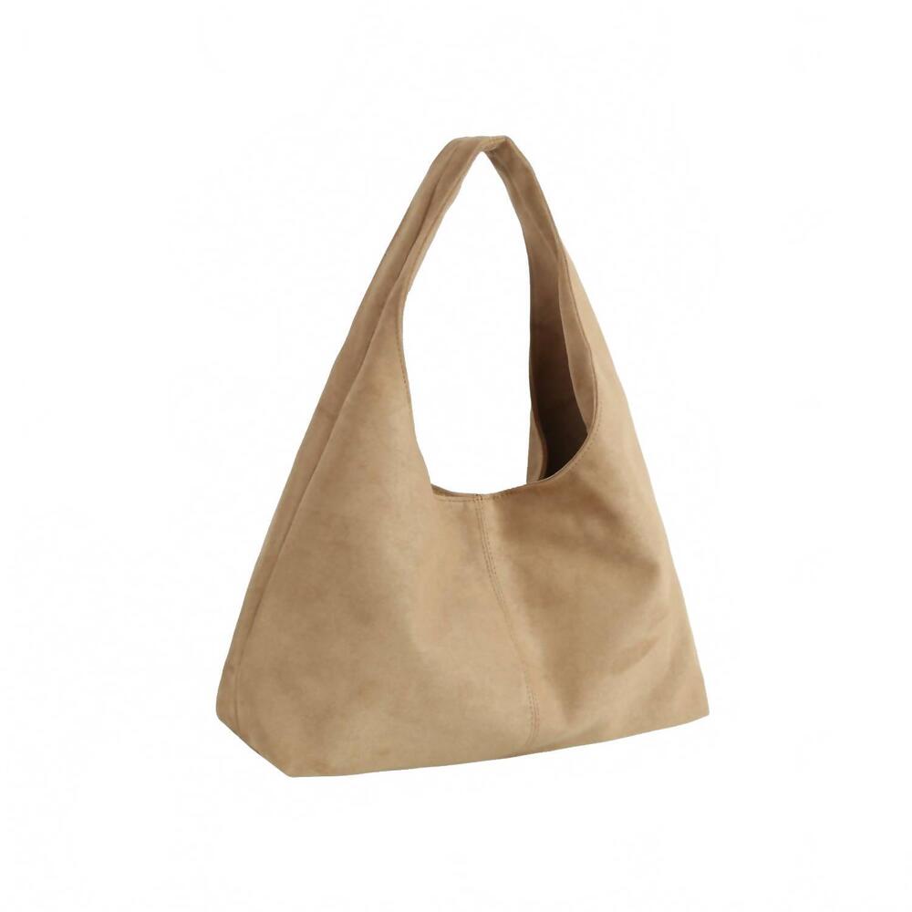 NEW HANDBAG FACTORY CORP women's vegan suede hobo bag in mocha - Picture 2 of 3